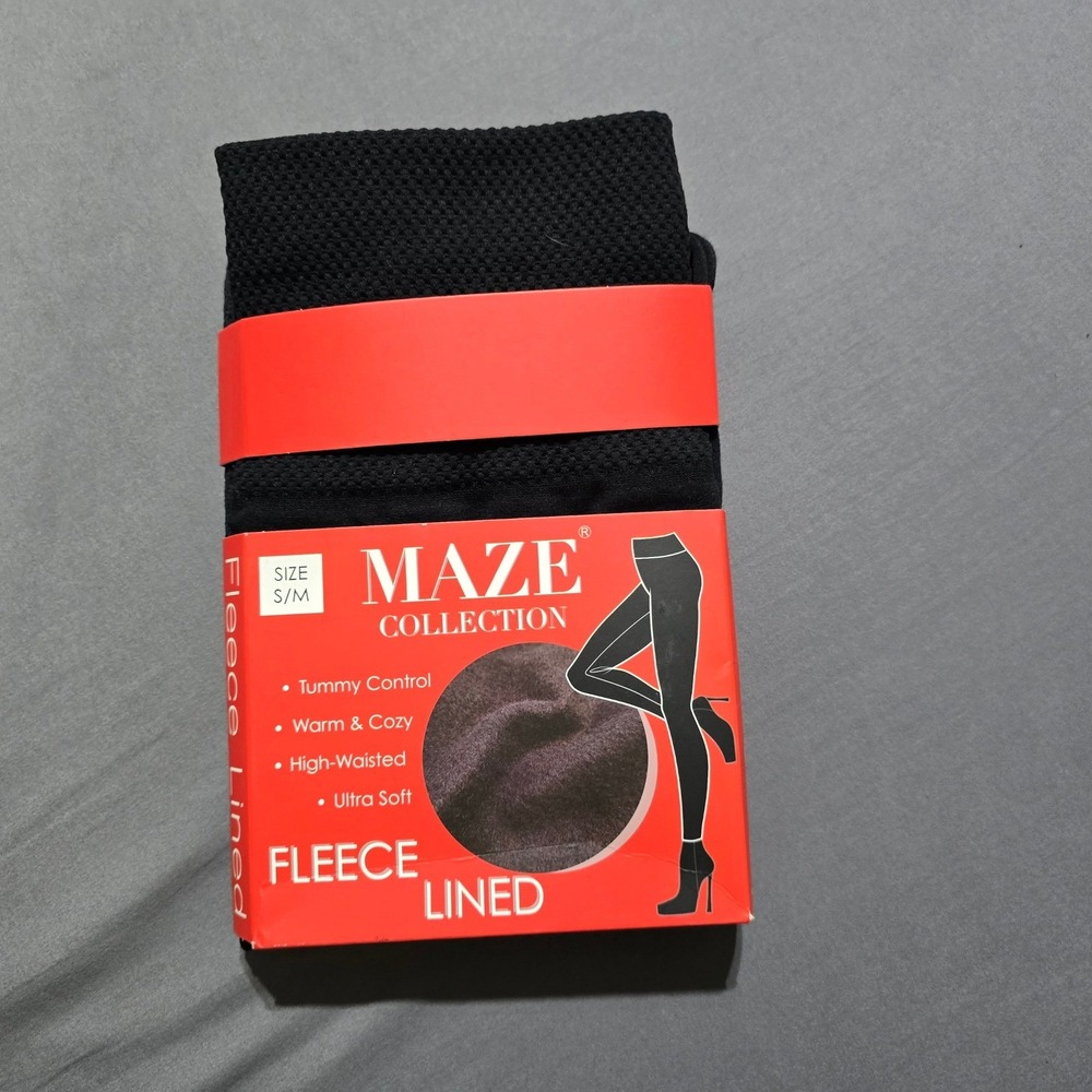 new Maze Collection Fleece Lined Leggings Womens S/M Black High Waisted